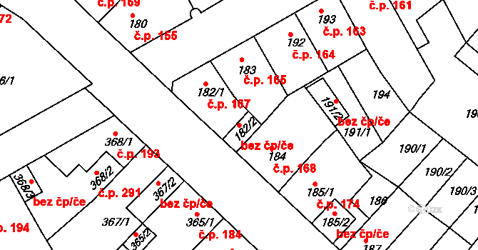 Bílina 45021015 na parcele st. 182/2 v KÚ Bílina-Újezd, Katastrální mapa