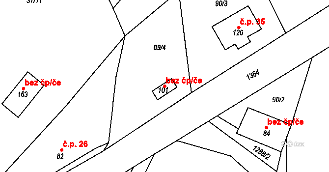 Sedlec-Prčice 45397015 na parcele st. 101 v KÚ Kvasejovice, Katastrální mapa