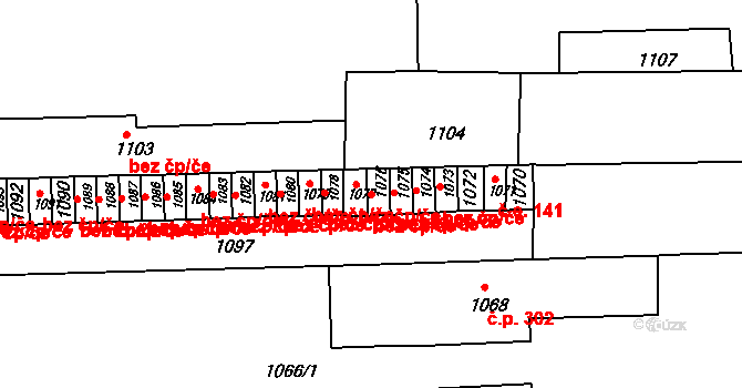 Komárov 127, Brno na parcele st. 1076 v KÚ Komárov, Katastrální mapa