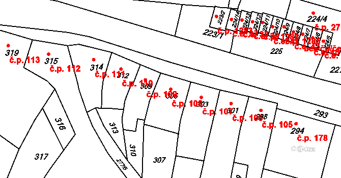 Pustiměř 108 na parcele st. 306 v KÚ Pustiměř, Katastrální mapa