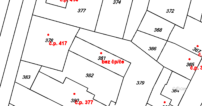 Kamenice nad Lipou 49112015 na parcele st. 381 v KÚ Kamenice nad Lipou, Katastrální mapa