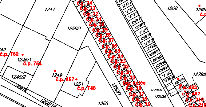 Bučovice 24 na parcele st. 1254/4 v KÚ Bučovice, Katastrální mapa