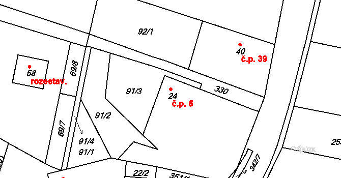 Brčekoly 5, Rosice na parcele st. 24 v KÚ Brčekoly, Katastrální mapa