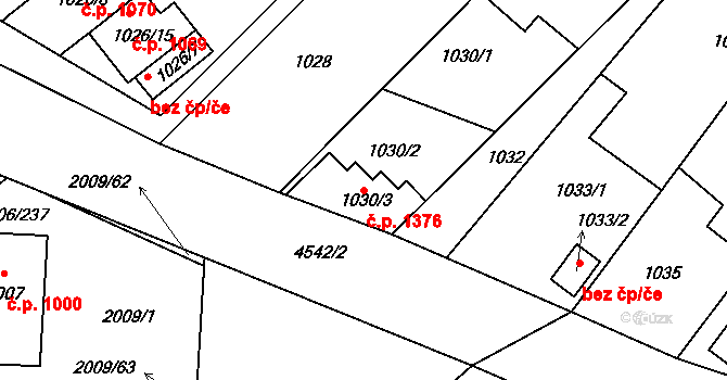 Hustopeče 1376 na parcele st. 1030/3 v KÚ Hustopeče u Brna, Katastrální mapa
