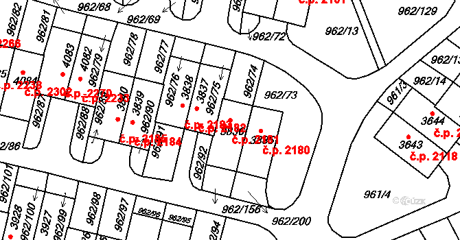 Budějovické Předměstí 2181, Písek na parcele st. 3836 v KÚ Písek, Katastrální mapa