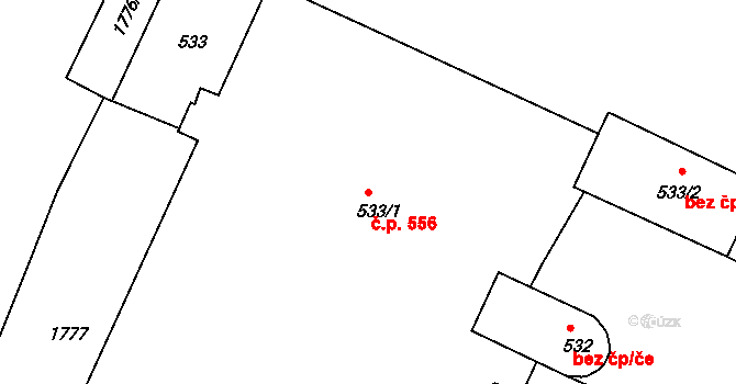 Milevsko 556 na parcele st. 533/1 v KÚ Milevsko, Katastrální mapa