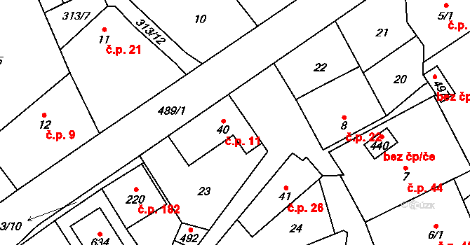 Černolice 11 na parcele st. 40 v KÚ Černolice, Katastrální mapa