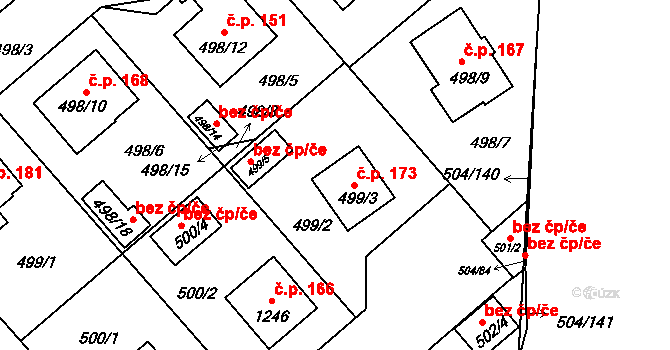 Meclov 173 na parcele st. 499/3 v KÚ Meclov, Katastrální mapa