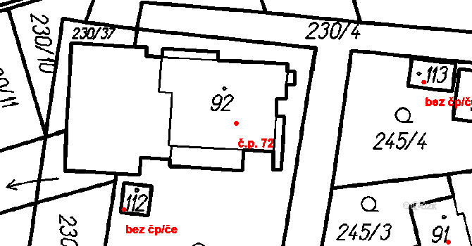 Vrhaveč 72 na parcele st. 92 v KÚ Vrhaveč u Klatov, Katastrální mapa