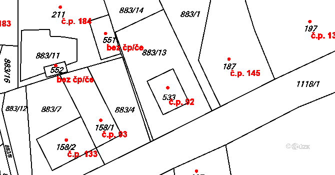 Velká Ves 92, Broumov na parcele st. 533 v KÚ Velká Ves u Broumova, Katastrální mapa