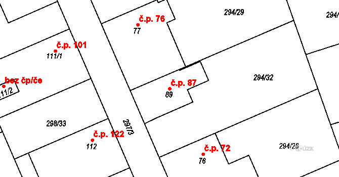 Kolšov 87 na parcele st. 89 v KÚ Kolšov, Katastrální mapa