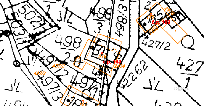 Merboltice 183 na parcele st. 319 v KÚ Merboltice, Katastrální mapa