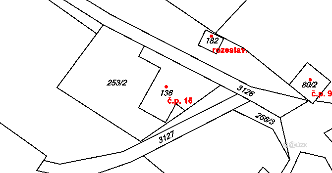 Lukavec 15, Fulnek na parcele st. 136 v KÚ Lukavec u Bílovce, Katastrální mapa