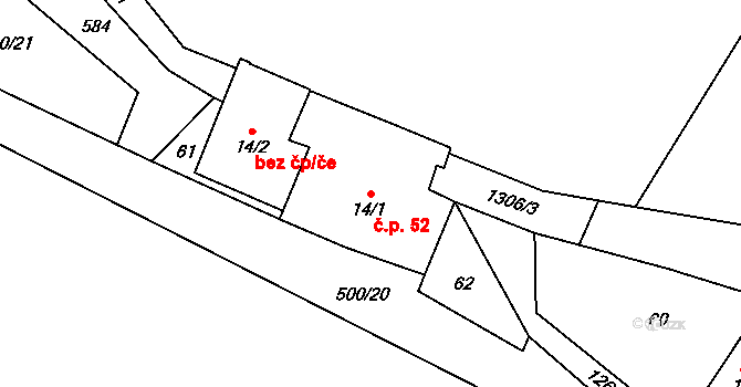 Tošovice 52, Odry na parcele st. 14/1 v KÚ Tošovice, Katastrální mapa