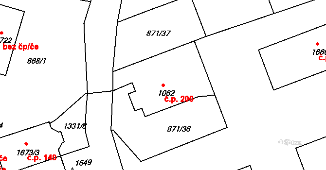 Latrán 200, Český Krumlov na parcele st. 1062 v KÚ Český Krumlov, Katastrální mapa