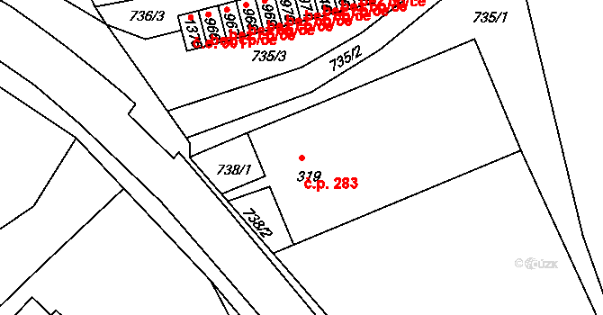 Žirovnice 283 na parcele st. 319 v KÚ Žirovnice, Katastrální mapa