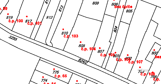 Kamenice nad Lipou 104 na parcele st. 808 v KÚ Kamenice nad Lipou, Katastrální mapa