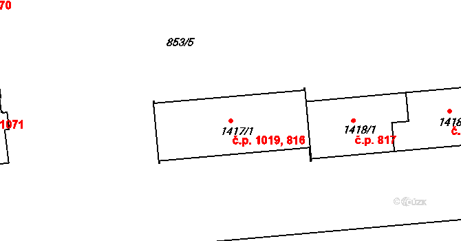 Blatná 816,1019 na parcele st. 1417/1 v KÚ Blatná, Katastrální mapa