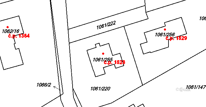 Bystřice 1528 na parcele st. 1061/255 v KÚ Bystřice nad Olší, Katastrální mapa
