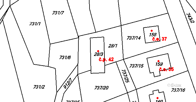 Údolíčko 42, Perštejn na parcele st. 28/3 v KÚ Rájov u Perštejna, Katastrální mapa