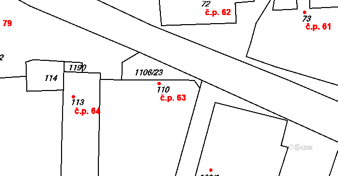 Černochov 63, Peruc na parcele st. 110 v KÚ Černochov, Katastrální mapa
