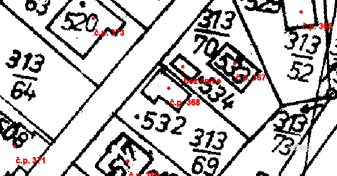 Bernartice 368 na parcele st. 532 v KÚ Bernartice u Milevska, Katastrální mapa