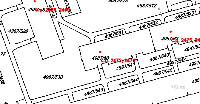 Louny 2471,2472 na parcele st. 4987/60 v KÚ Louny, Katastrální mapa