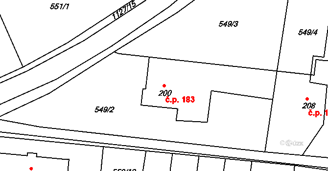 Herálec 183 na parcele st. 200 v KÚ Herálec, Katastrální mapa