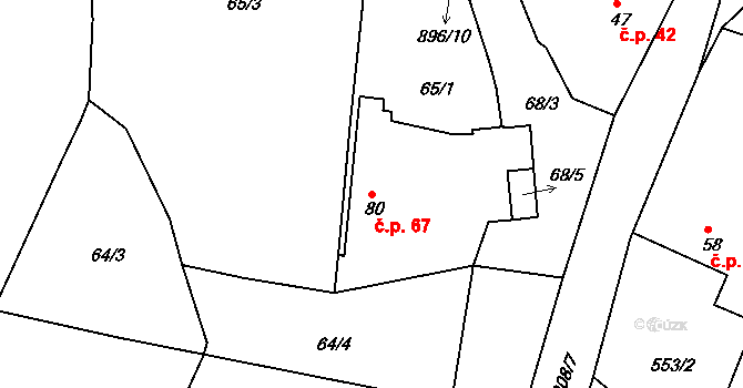 Vadín 67, Okrouhlice na parcele st. 80 v KÚ Vadín, Katastrální mapa