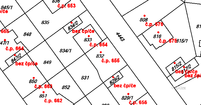 Chotěboř 655 na parcele st. 832 v KÚ Chotěboř, Katastrální mapa