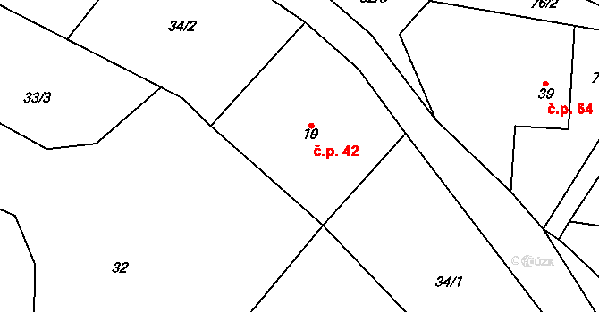 Bohdašín 42 na parcele st. 19 v KÚ Bohdašín v Orlických horách, Katastrální mapa