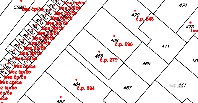 Lednice 279 na parcele st. 466 v KÚ Lednice na Moravě, Katastrální mapa