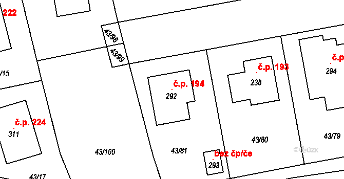 Hradišťko I 194, Veltruby na parcele st. 292 v KÚ Hradišťko I, Katastrální mapa