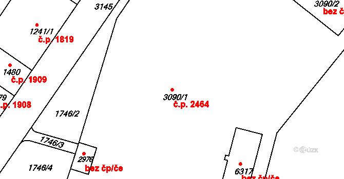 Kroměříž 2464 na parcele st. 3090/1 v KÚ Kroměříž, Katastrální mapa