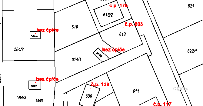 Valašské Meziříčí 104790016 na parcele st. 614/2 v KÚ Křivé, Katastrální mapa