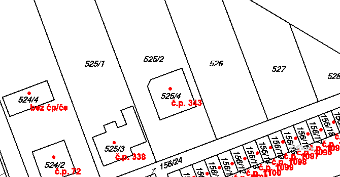 Dobšice 343 na parcele st. 525/4 v KÚ Dobšice u Znojma, Katastrální mapa