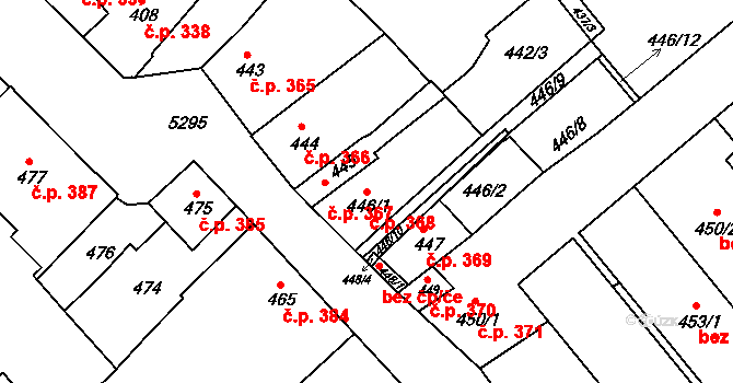 Znojmo 368 na parcele st. 446/1 v KÚ Znojmo-město, Katastrální mapa