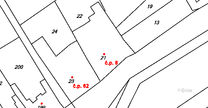Přerov XIII-Penčice 8, Přerov na parcele st. 21 v KÚ Penčičky, Katastrální mapa