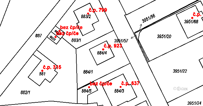 Žižkov 923, Kutná Hora na parcele st. 884/4 v KÚ Kutná Hora, Katastrální mapa