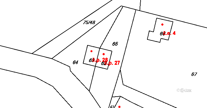 Dojetřice 27, Sázava na parcele st. 62 v KÚ Dojetřice, Katastrální mapa