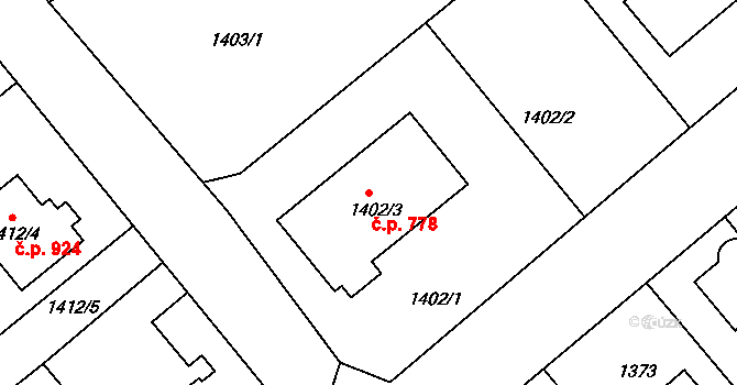 Uhlířské Janovice 778 na parcele st. 1402/3 v KÚ Uhlířské Janovice, Katastrální mapa