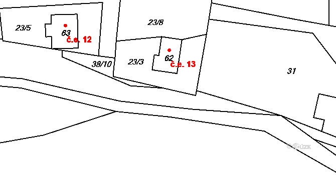 Čichořice 13, Chyše na parcele st. 62 v KÚ Čichořice, Katastrální mapa