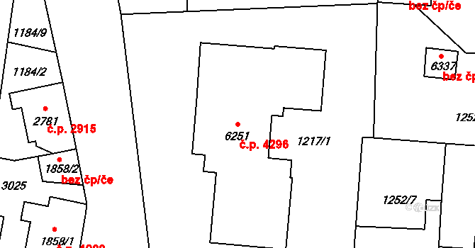 Jablonec nad Nisou 4296 na parcele st. 6251 v KÚ Jablonec nad Nisou, Katastrální mapa