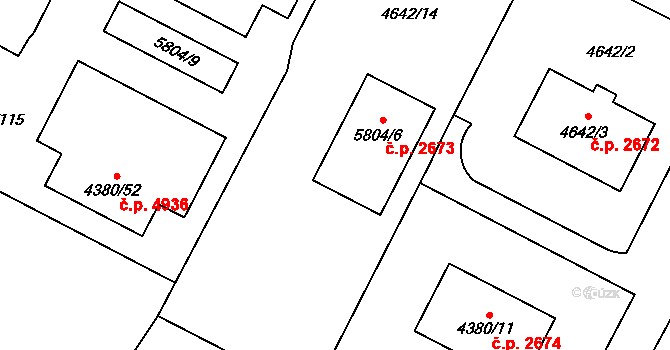 Jihlava 2673 na parcele st. 5804/6 v KÚ Jihlava, Katastrální mapa