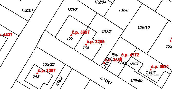 Jihlava 3296 na parcele st. 164 v KÚ Bedřichov u Jihlavy, Katastrální mapa