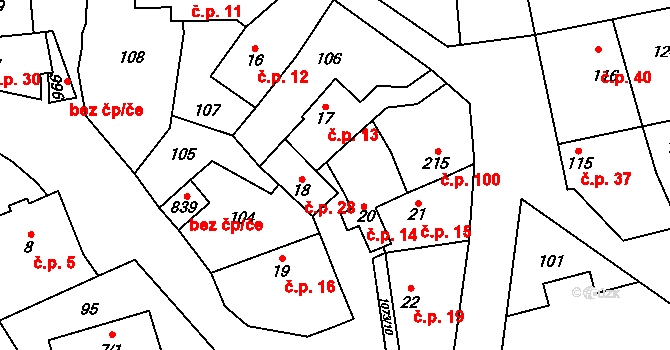 Olšany 14, Brandýsek na parcele st. 20 v KÚ Brandýsek, Katastrální mapa