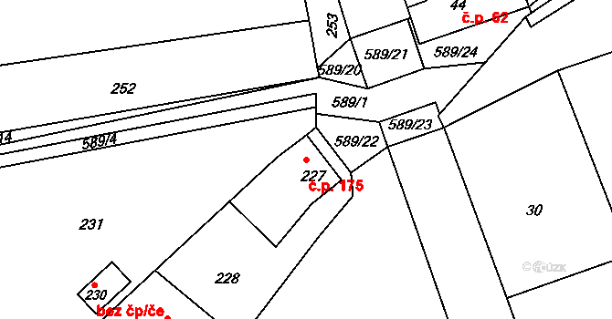 Stehelčeves 175 na parcele st. 227 v KÚ Stehelčeves, Katastrální mapa