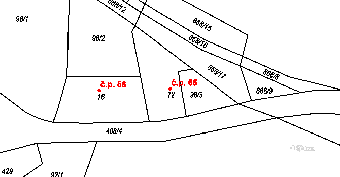 Chlívce 65, Stárkov na parcele st. 72 v KÚ Chlívce, Katastrální mapa