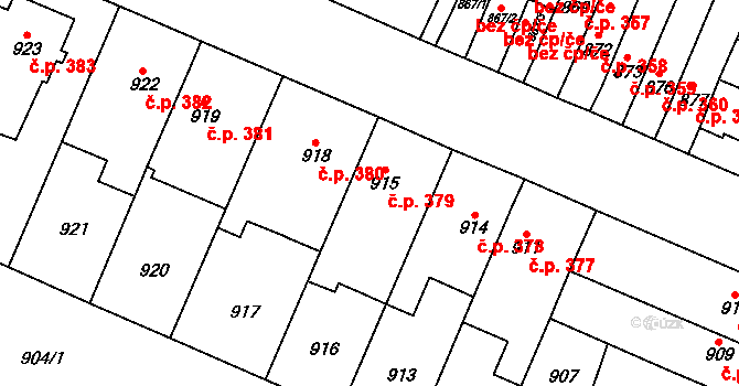 Zastávka 379 na parcele st. 915 v KÚ Zastávka, Katastrální mapa