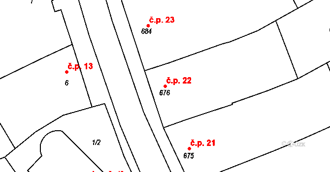 Šardice 22 na parcele st. 676 v KÚ Šardice, Katastrální mapa